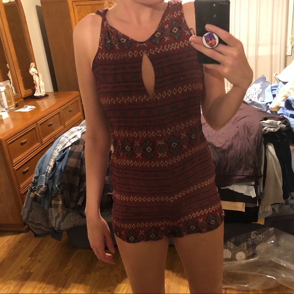Red abstract pattern romper